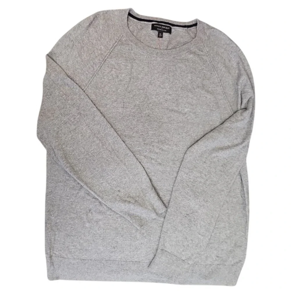 Banana Republic XL Cotton Silk Cashmere Blend Gray‎ Crew Neck Luxury Sweater XL